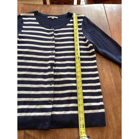 GAP Preppy Navy Striped Wool Blend Button Up Cardigan Sequin Sleeves Sz Medium - Picture 7 of 8
